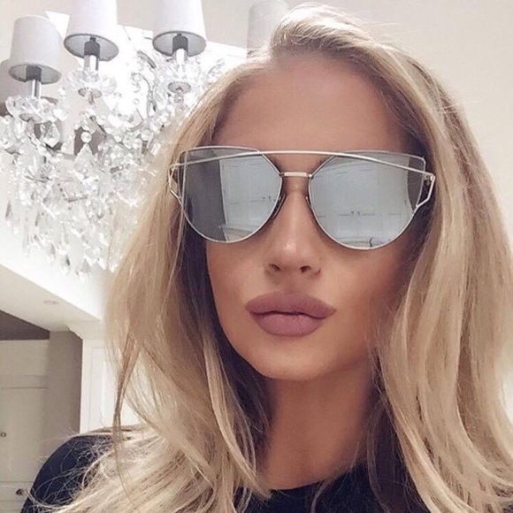 Mirrored Silver Flash Cat Eye Aviator Sunglasses - Picture 2 of 4